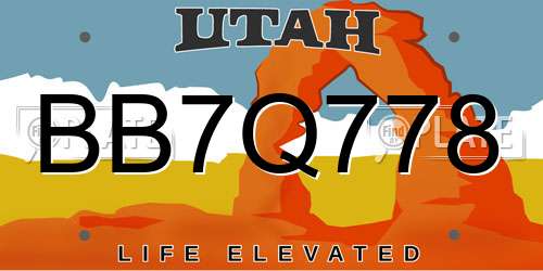BB7Q778 Utah License Plate