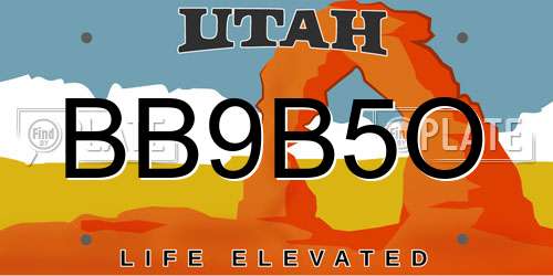 BB9B5O Utah License Plate