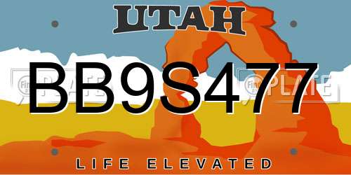 BB9S477 Utah License Plate
