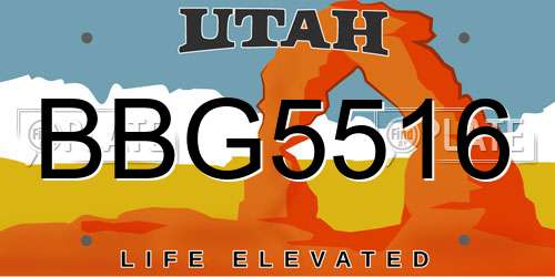 BBG5516 Utah License Plate