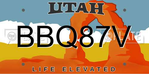 BBQ87V Utah License Plate