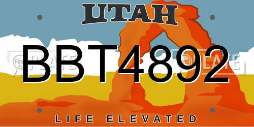 BBT4892 Utah License Plate