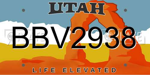 BBV2938 Utah License Plate