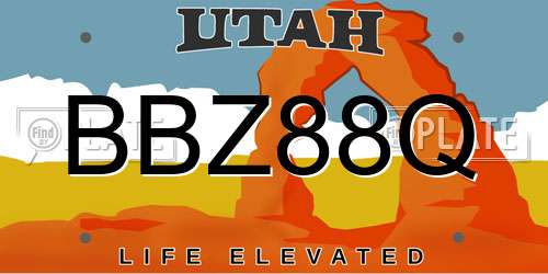 BBZ88Q Utah License Plate
