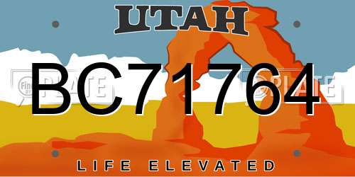 BC71764 Utah License Plate