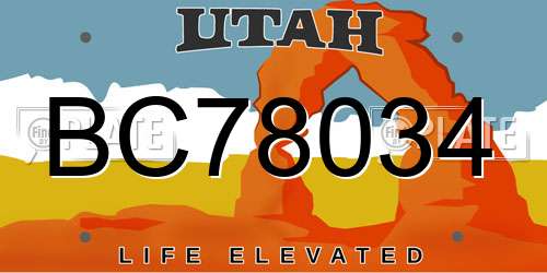BC78034 Utah License Plate