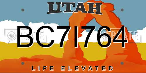 BC7I764 Utah License Plate