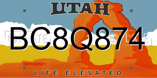BC8Q874 Utah License Plate