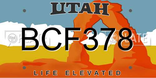BCF378 Utah License Plate