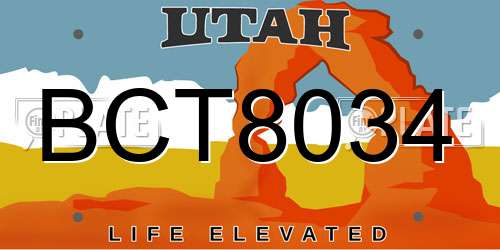 BCT8034 Utah License Plate