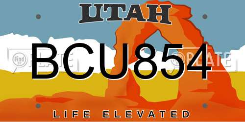 BCU854 Utah License Plate