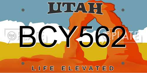 BCY562 Utah License Plate