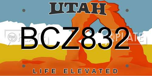 BCZ832 Utah License Plate