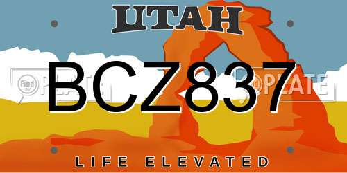 BCZ837 Utah License Plate