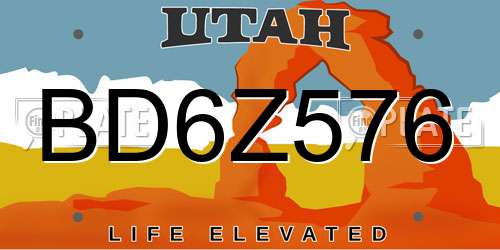 BD6Z576 Utah License Plate