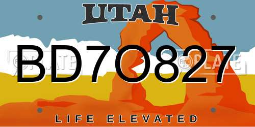 BD7O827 Utah License Plate