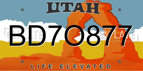 BD7O877 Utah License Plate