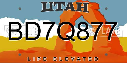 BD7Q877 Utah License Plate