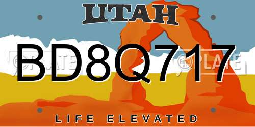 BD8Q717 Utah License Plate