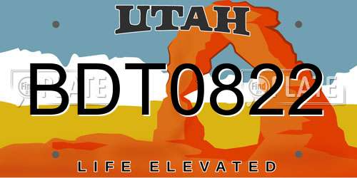 BDT0822 Utah License Plate