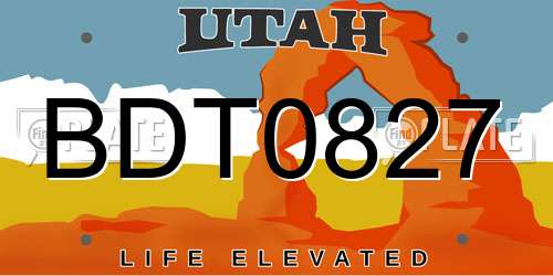 BDT0827 Utah License Plate