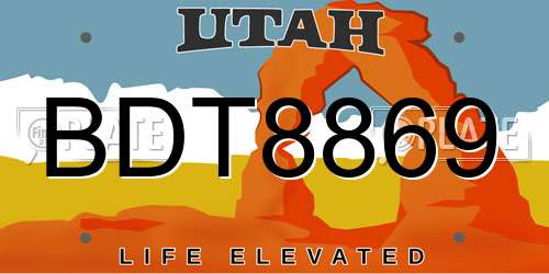 BDT8869 Utah License Plate