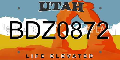 BDZ0872 Utah License Plate