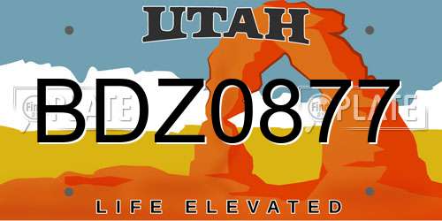 BDZ0877 Utah License Plate