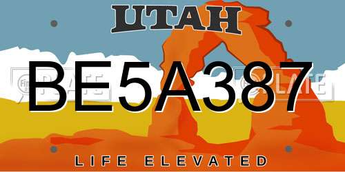 BE5A387 Utah License Plate