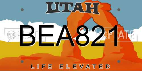 BEA821 Utah License Plate