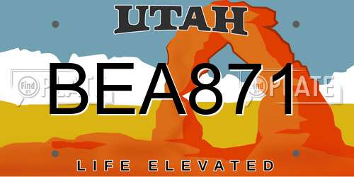 BEA871 Utah License Plate