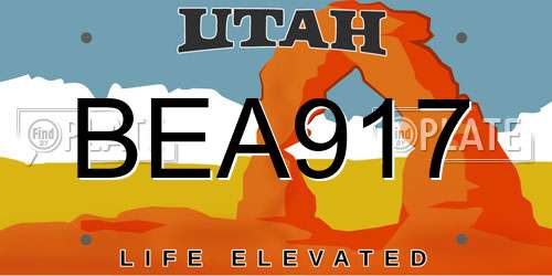 BEA917 Utah License Plate