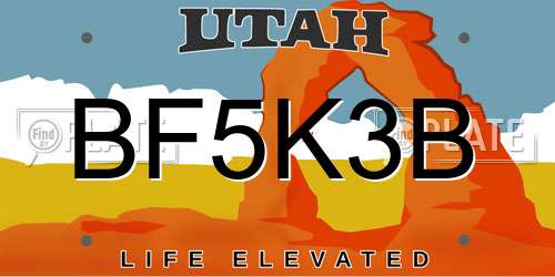 BF5K3B Utah License Plate