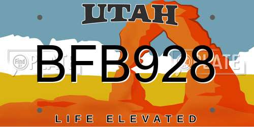 BFB928 Utah License Plate