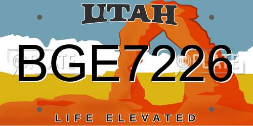 BGE7226 Utah License Plate