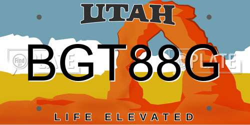 BGT88G Utah License Plate