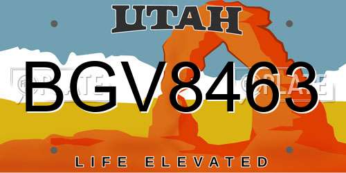 BGV8463 Utah License Plate