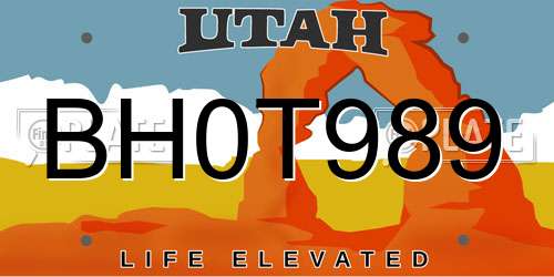 BH0T989 Utah License Plate