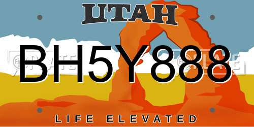 BH5Y888 Utah License Plate