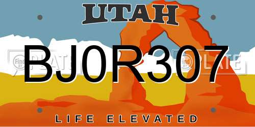 BJ0R307 Utah License Plate
