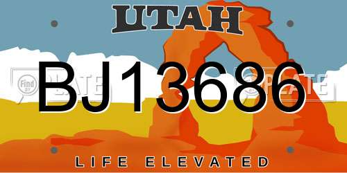 BJ13686 Utah License Plate