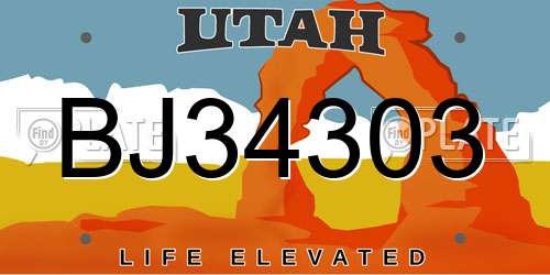 BJ34303 Utah License Plate