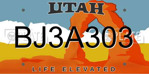 BJ3A303 Utah License Plate