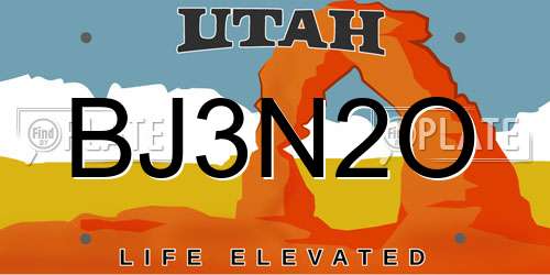 BJ3N2O Utah License Plate