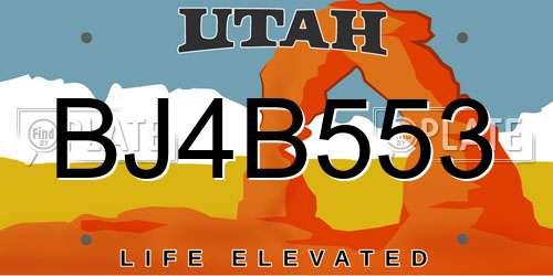 BJ4B553 Utah License Plate