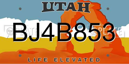BJ4B853 Utah License Plate