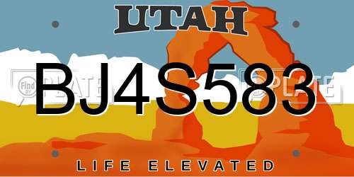 BJ4S583 Utah License Plate