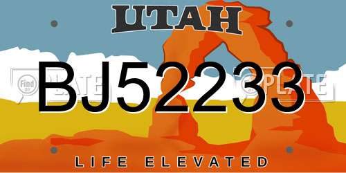 BJ52233 Utah License Plate