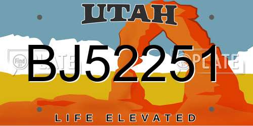BJ52251 Utah License Plate