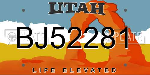 BJ52281 Utah License Plate